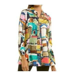 NIC+ZOE Multicolor Street Scene Button Up Shirt Abstract Print Size Large Artsy‎
